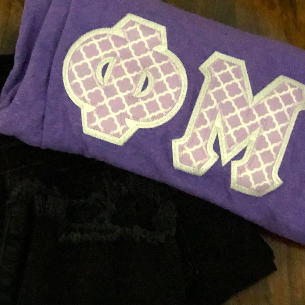 Phi Mu Letters on Purple Dolman Top
